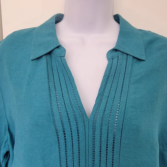 Soft Surroundings Camellia Pullover Tunic Linen Blend Teal Blue Size M - Picture 4 of 11